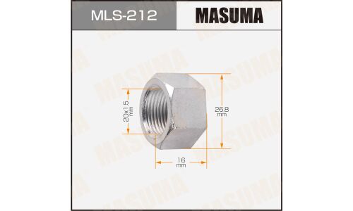 Гайка колесная Masuma MLS-212, открытая, для грузовиков Toyota, M20x1.5(R), длина 16мм, плоская посадка, под ключ 27мм