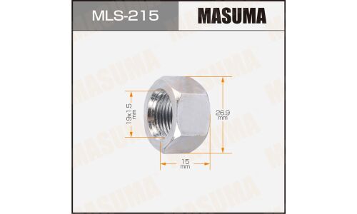 Гайка колесная Masuma MLS-215, открытая, для грузовиков Mitsubishi Fuso, M19x1.5(R), длина 15мм, плоская посадка, под ключ 27мм