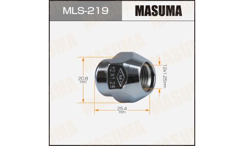 Гайка колесная Masuma MLS-219, закрытая, для Nissan, M12x1.25(R), длина 27мм, коническая посадка, под ключ 21мм