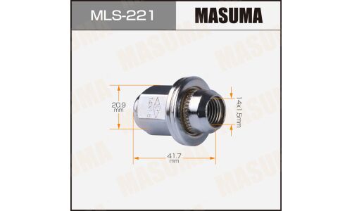 Гайка колесная Masuma MLS-221, закрытая, для кроссоверов Nissan / Infiniti, M14x1.5(R), длина 41.7мм, с прессшайбой 32мм, под ключ 21мм