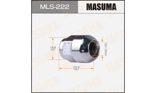 Гайка колесная Masuma MLS-222, закрытая, для Honda, M12x1.5(R), длина 29.9мм, сфера R12, под ключ 19мм