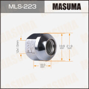 Гайка колесная Masuma MLS-223, открытая, для Honda, M12x1.5(R), длина 18.9мм, сфера R12, под ключ 19мм
