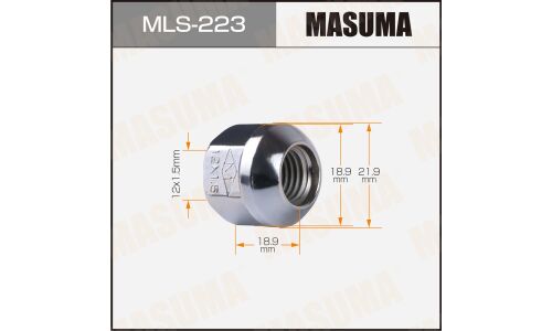 Гайка колесная Masuma MLS-223, открытая, для Honda, M12x1.5(R), длина 18.9мм, сфера R12, под ключ 19мм