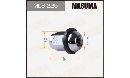 Гайка колесная Masuma MLS-225, закрытая, для Honda, M12x1.5(R), длина 35.2мм, сфера R12, под ключ 19мм