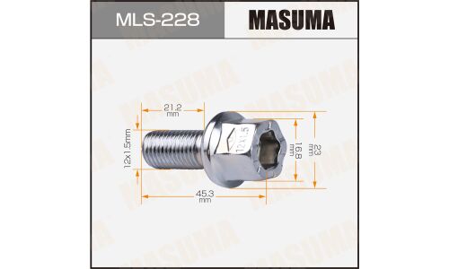 Болт колесный Masuma MLS-228, для Volkswagen, M12x1.5(R), длина 45.3мм, сфера R12, под ключ 17мм