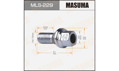 Болт колесный Masuma MLS-229, для Audi, M14x1.5(R), длина 51мм, сфера R12, под ключ 17мм
