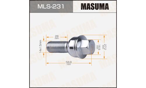 Болт колесный Masuma MLS-231, для Volkswagen / Audi, M14x1.5(R), длина 58.8мм, сфера R14, под ключ 17мм