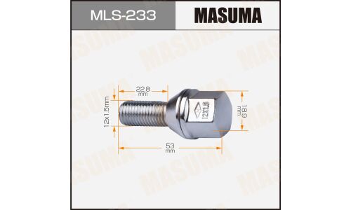 Болт колесный Masuma MLS-233, для Renault, M12x1.5(R), длина 53мм, коническая посадка, под ключ 19мм