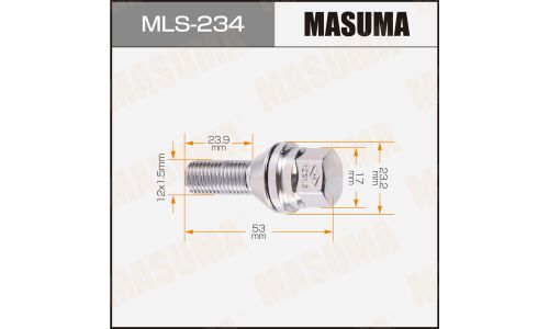 Болт колесный Masuma MLS-234, для Renault, M12x1.5(R), длина 53мм, коническая посадка, под ключ 17мм