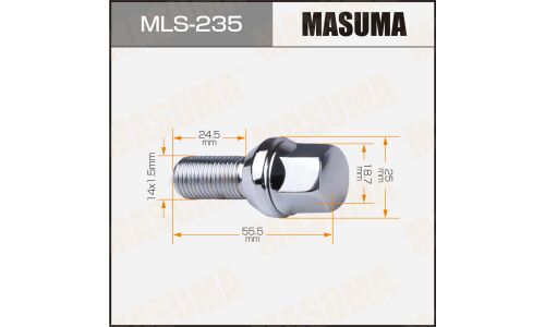 Болт колесный Masuma MLS-235, для Renault, M14x1.5(R), длина 55.5мм, коническая посадка, под ключ 19мм