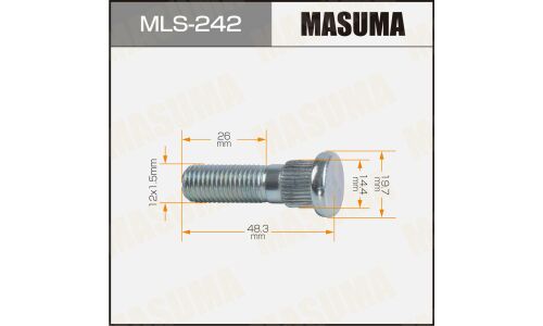 Шпилька колесная Masuma MLS-242, для Mitsubishi, M12x1.5(R), длина 48.3мм, 1шт, арт. MLS-242