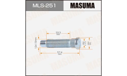 Шпилька колесная Masuma MLS-251, для Opel, M12x1.5(R), длина 57.4мм, 1шт, арт. MLS-251