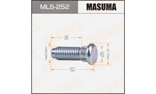Шпилька колесная Masuma, для Ford, M14x2(R), длина 47.1мм, арт. MLS-252