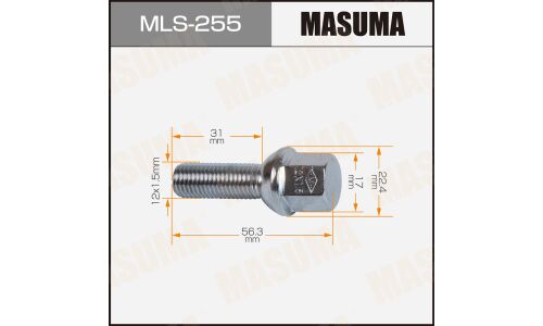 Болт колесный MASUMA 12x1.5мм, L=56.3мм, под ключ=17мм / SSANGYONG
