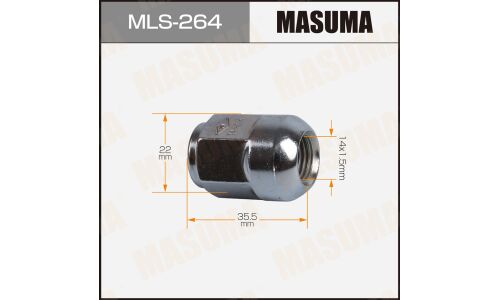 Гайка MASUMA 14x1.5мм, L=35.5мм, под ключ=22мм/ Honda