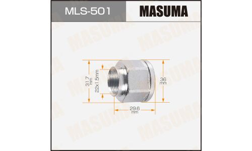 Гайка ШРУСа Masuma, M22x1.5(R), длина 29.6мм, под ключ 32мм, арт. MLS-501