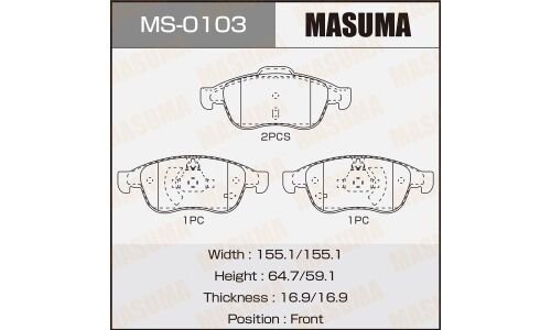 Колодки тормозные дисковые Masuma передние, комплект на ось (4 шт), арт. MS-0103