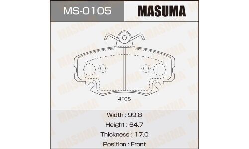 Колодки тормозные дисковые Masuma передние, комплект на ось (4 шт), арт. MS-0105