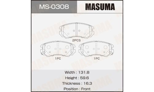 Колодки тормозные дисковые Masuma передние, комплект на ось (4 шт), арт. MS-0308