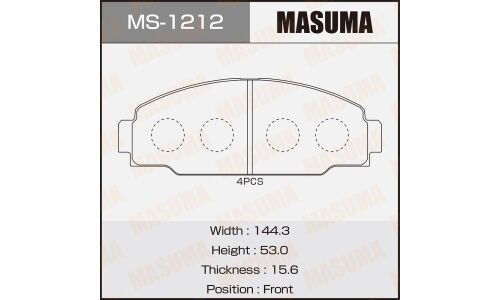 Колодки тормозные дисковые Masuma передние, комплект на ось (4 шт), арт. MS-1212