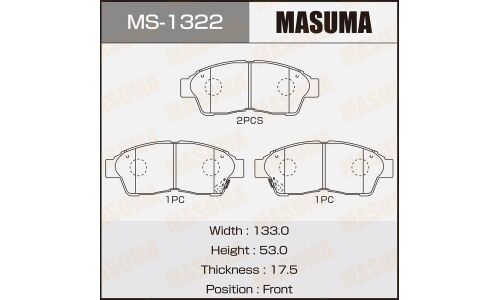 Колодки тормозные дисковые Masuma передние, комплект на ось (4 шт), арт. MS-1322