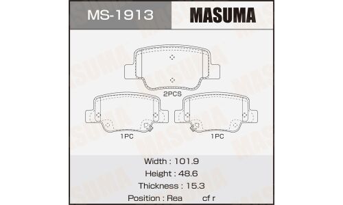 Колодки тормозные дисковые Masuma, задние, комплект на ось (4 шт), арт. MS-1913