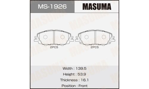 Колодки тормозные дисковые Masuma, для Toyota Aqua / Corolla / Prius, комплект на ось (4 шт), арт. MS-1926