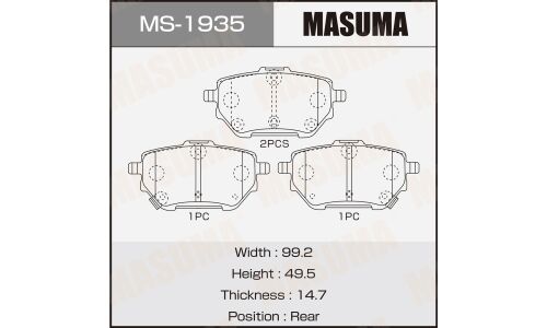 Колодки тормозные дисковые Masuma, задние, комплект на ось (4 шт), арт. MS-1935