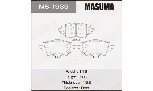 Колодки тормозные дисковые Masuma, задние, комплект на ось (4 шт), арт. MS-1939