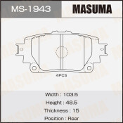Колодки тормозные дисковые Masuma, задние, комплект на ось (4 шт), арт. MS-1943