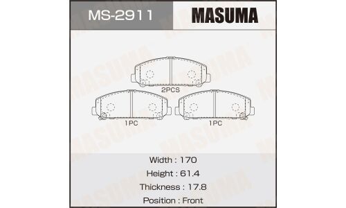 Колодки тормозные дисковые Masuma, передние, для Infiniti QX56 / QX80, комплект на ось (4 шт), арт. MS-2911