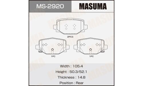 Колодки тормозные дисковые Masuma, задние, комплект на ось (4 шт), арт. MS-2920