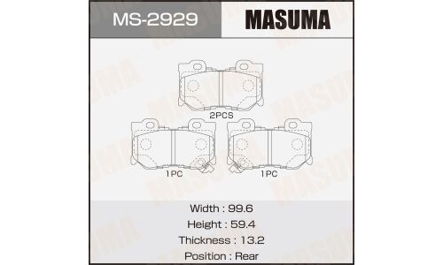 Колодки тормозные дисковые Masuma, задние, комплект на ось (4 шт), арт. MS-2929