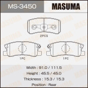 Колодки тормозные дисковые Masuma задние, комплект на ось (4 шт), арт. MS-3450