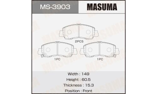 Колодки тормозные дисковые Masuma, передние, комплект на ось (4 шт), арт. MS-3903