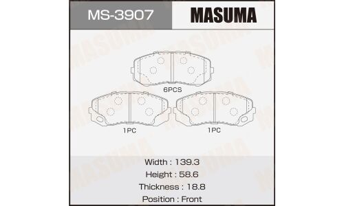 Колодки тормозные дисковые Masuma, передние, комплект на ось (4 шт), арт. MS-3907