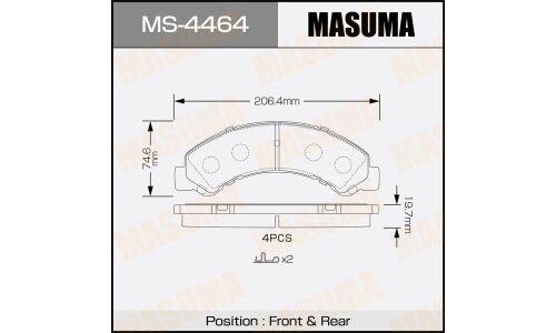 Колодки тормозные дисковые Masuma передние/задние, комплект на ось (4 шт), арт. MS-4464