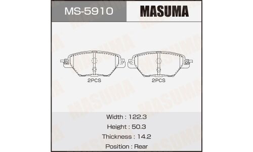 Колодки тормозные дисковые Masuma, задние, для Mazda CX-8 / CX-9, комплект на ось (4 шт), арт. MS-5910