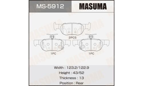 Колодки тормозные дисковые Masuma, задние, комплект на ось (4 шт), арт. MS-5912