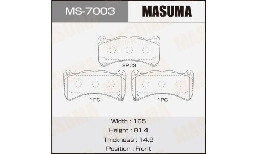Колодки тормозные дисковые Masuma, передние, комплект на ось (4 шт), арт. MS-7003
