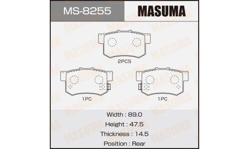 Колодки тормозные дисковые Masuma задние, комплект на ось (4 шт), арт. MS-8255