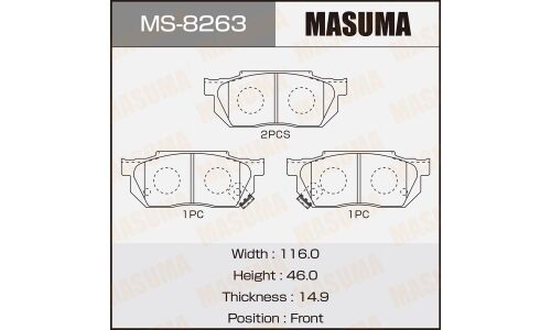 Колодки тормозные дисковые Masuma передние, комплект на ось (4 шт), арт. MS-8263