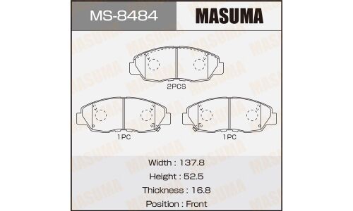 Колодки тормозные дисковые Masuma передние, комплект на ось (4 шт), арт. MS-8484