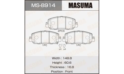 Колодки тормозные дисковые Masuma, передние, комплект на ось (4 шт), арт. MS-8914
