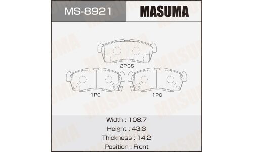 Колодки тормозные дисковые Masuma, передние, комплект на ось (4 шт), арт. MS-8921