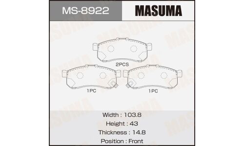 Колодки тормозные дисковые Masuma, передние, комплект на ось (4 шт), арт. MS-8922