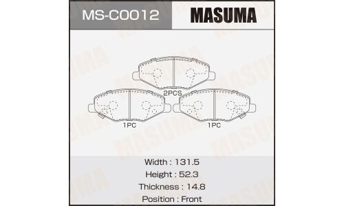 Колодки тормозные дисковые Masuma, передние, для Chery Amulet, Lifan X60, комплект на ось (4 шт), арт. MS-C0012