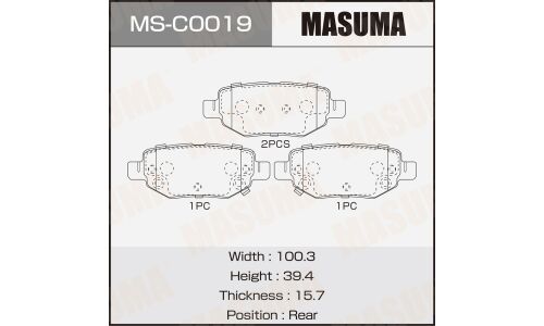 Колодки тормозные дисковые Masuma, задние, комплект на ось (4 шт), арт. MS-C0019