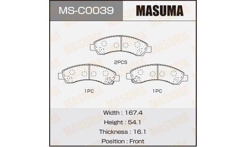 Колодки тормозные дисковые Masuma, задние, комплект на ось (4 шт), арт. MS-C0039