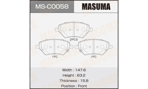 Колодки тормозные дисковые Masuma, передние, комплект на ось (4 шт), арт. MS-C0058